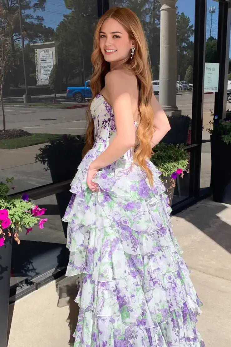 Luolandi Gorgeous A Line Sweetheart Strapless Sleeveless Tiered Long Prom Dress With Slit Charming Party Evening Gowns Sexy Graduation Dress