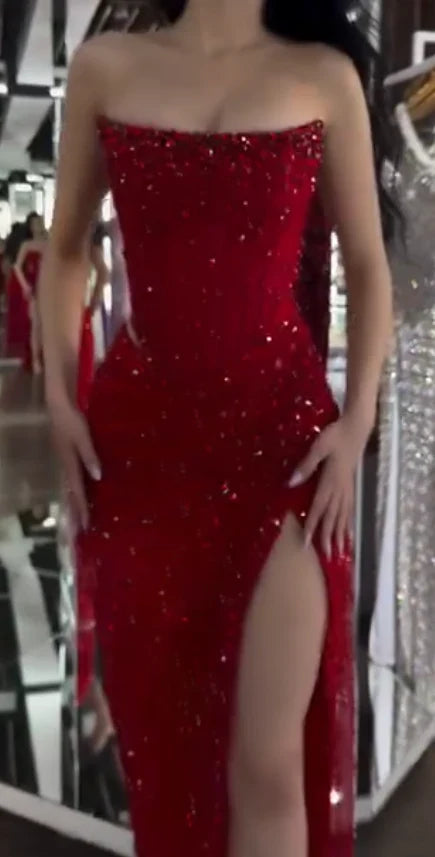 Gorgeous Mermaid Strapless Sleeveless Beaded Long Prom Dress For Women
