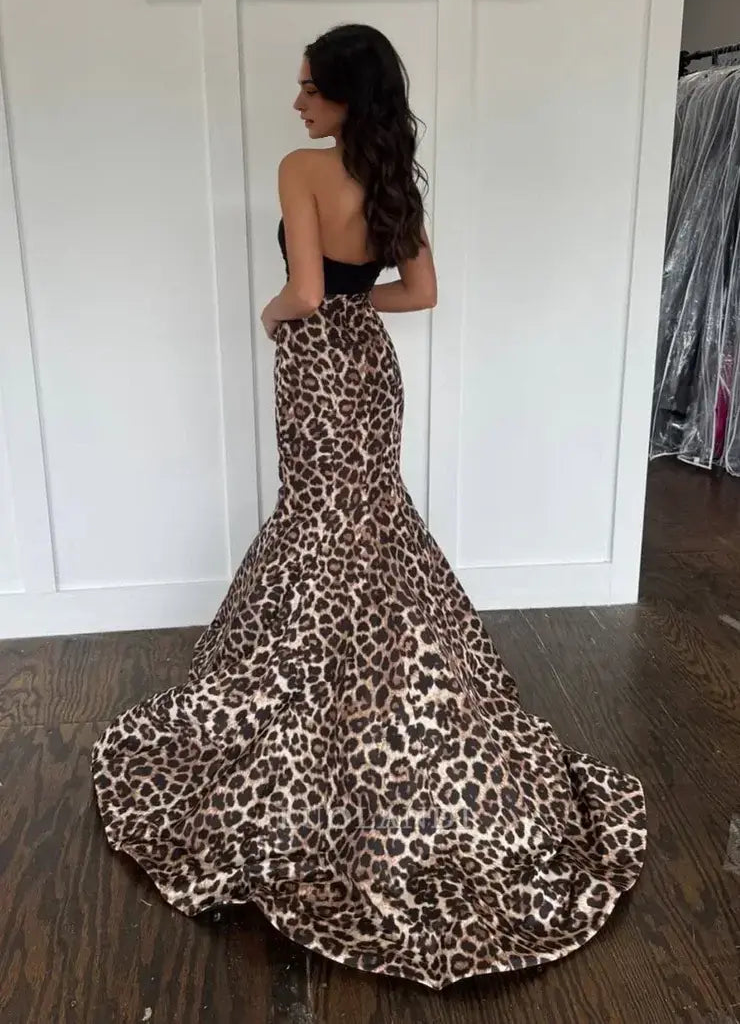Luolandi Gorgeous Mermaid Strapless Sleeveless Leopard Long Prom Dress Sexy Wedding Guest Party Dress Charming Evening Gowns