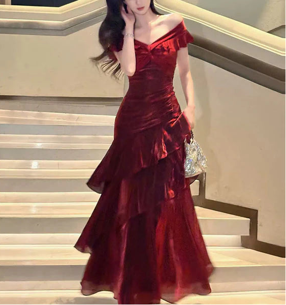 Luolandi Gorgeous Off-Shoulder Ruffles Evening Party Dress Charming Long Formal Prom Dress