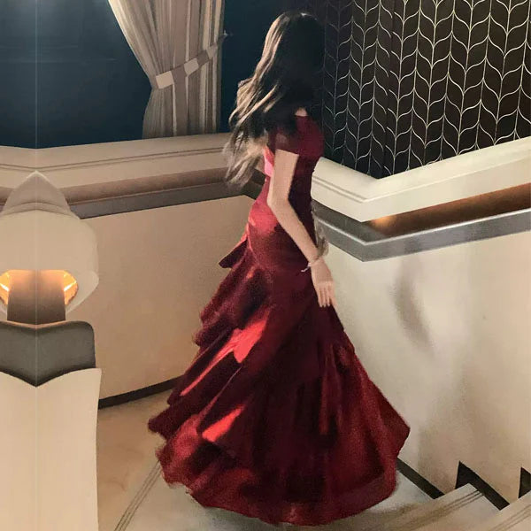 Luolandi Gorgeous Off-Shoulder Ruffles Evening Party Dress Charming Long Formal Prom Dress