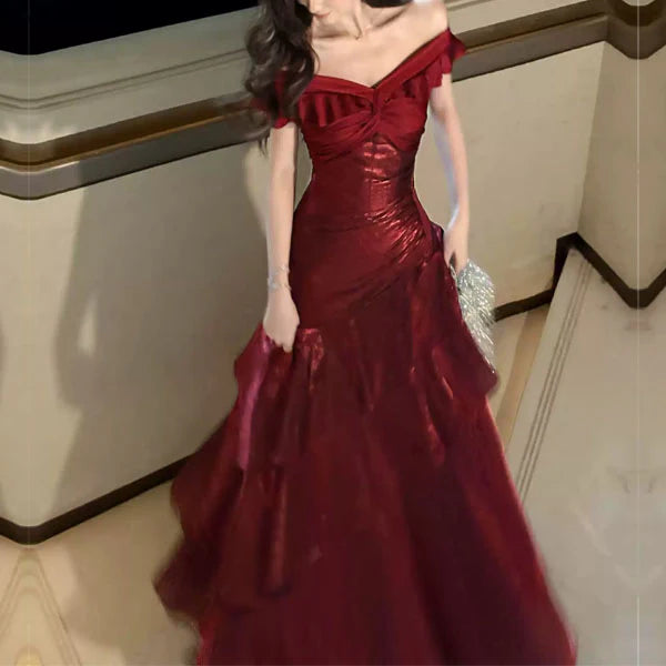 Luolandi Gorgeous Off-Shoulder Ruffles Evening Party Dress Charming Long Formal Prom Dress