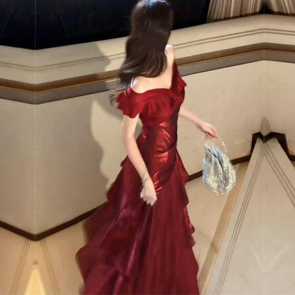 Luolandi Gorgeous Off-Shoulder Ruffles Evening Party Dress Charming Long Formal Prom Dress