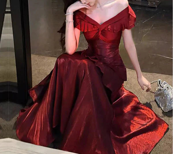 Luolandi Gorgeous Off-Shoulder Ruffles Evening Party Dress Charming Long Formal Prom Dress
