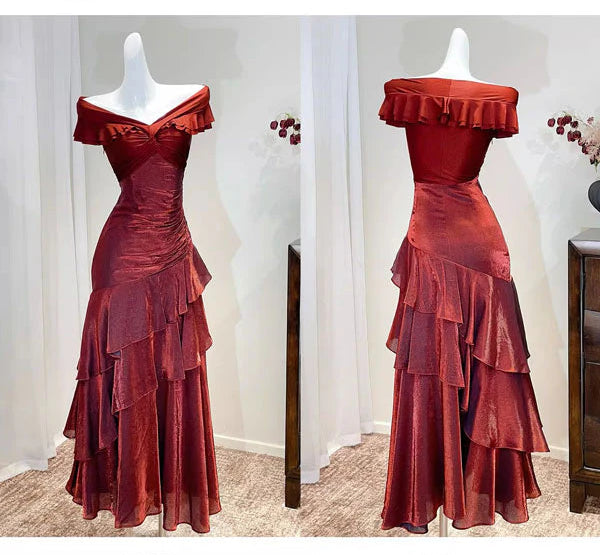 Luolandi Gorgeous Off-Shoulder Ruffles Evening Party Dress Charming Long Formal Prom Dress