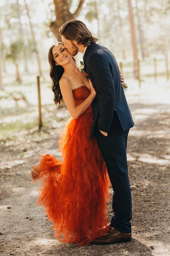 Luolandi Gorgeous Sweetheart Tiered A Line Off Shoulder Long Formal Prom Dress Charming Evening Dress With Slit