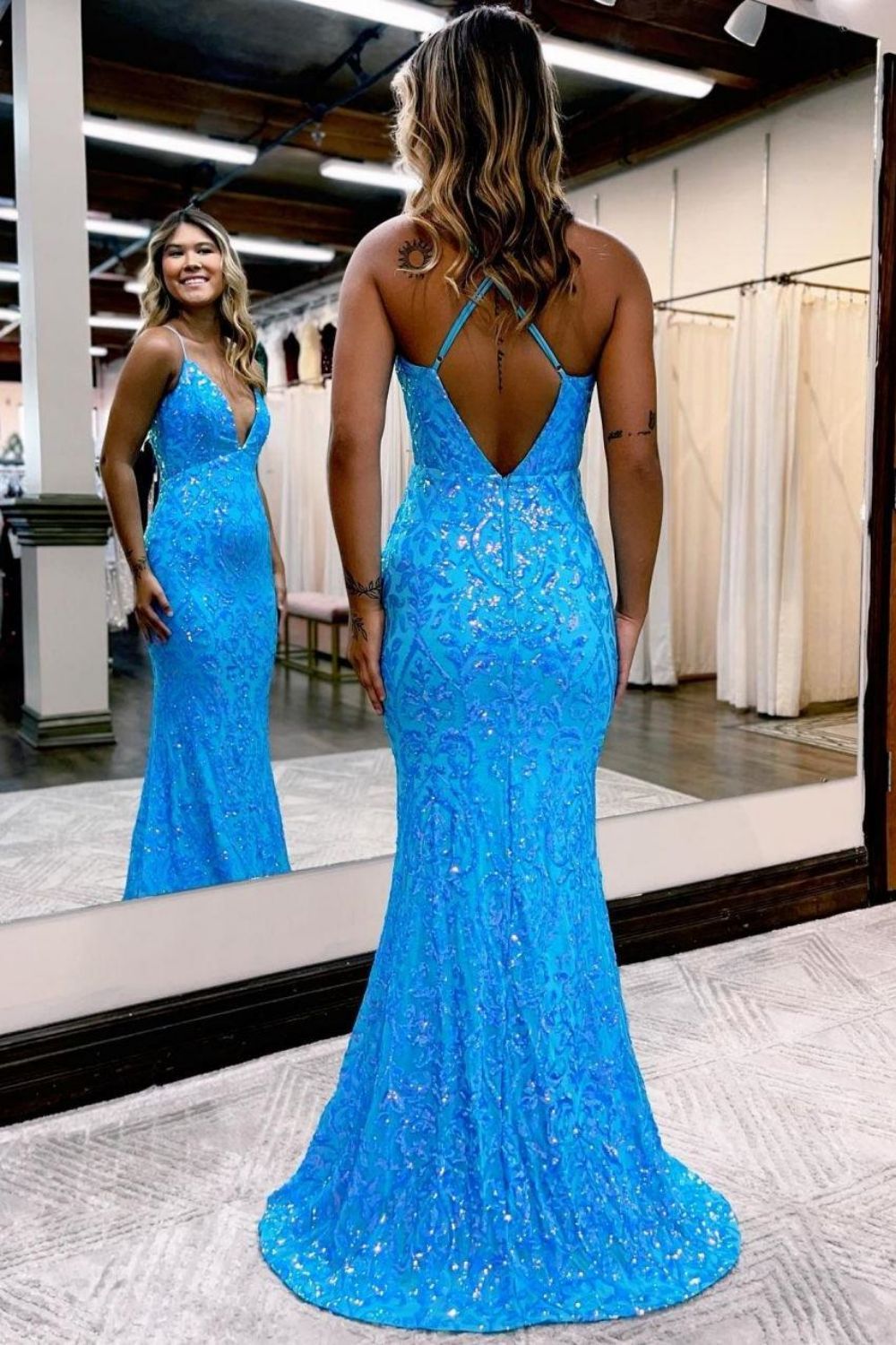 Luolandi Gougeous Deep V-Neck Mermaid Long Prom Dress