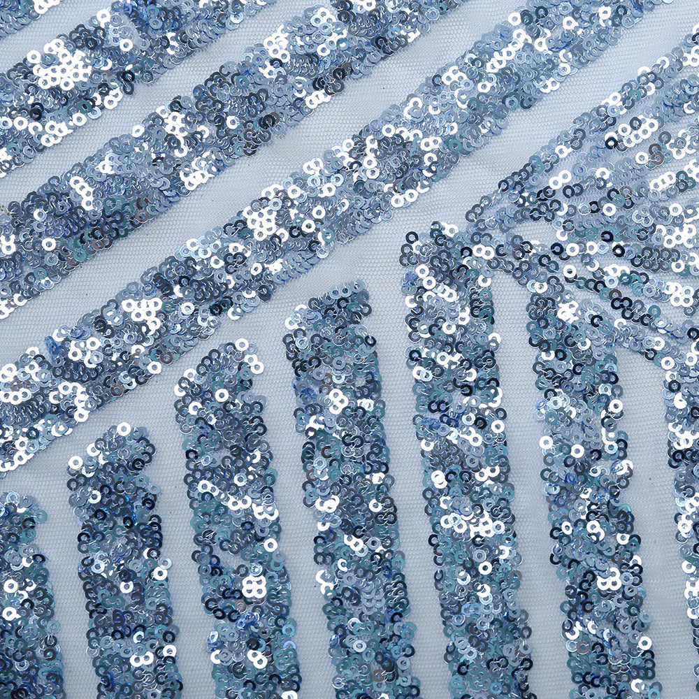 Luolandi Grey Blue Sequins V-Neck Spaghetti Straps Prom Dress With Slit Sparkly