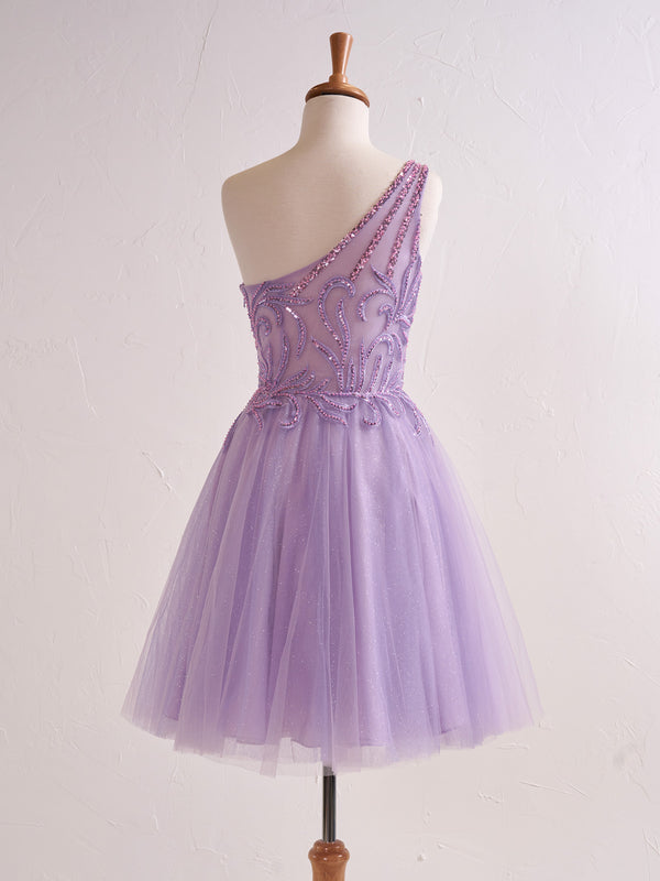 Luolandi One Shoulder A-line Lilac Short Homecoming Dress with Appliques Beautiful