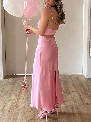 Luolandi Dress Simple A Line Straps Sleeveless Party Dress Silk Satin Pink Charming Formal Dress