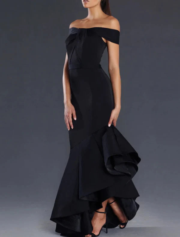 Luolandi Mermaid / Trumpet Prom Dresses Minimalist Dress Valentine's Day Wedding Guest Asymmetrical Sleeveless Off Shoulder Satin with Ruffles Party Dress