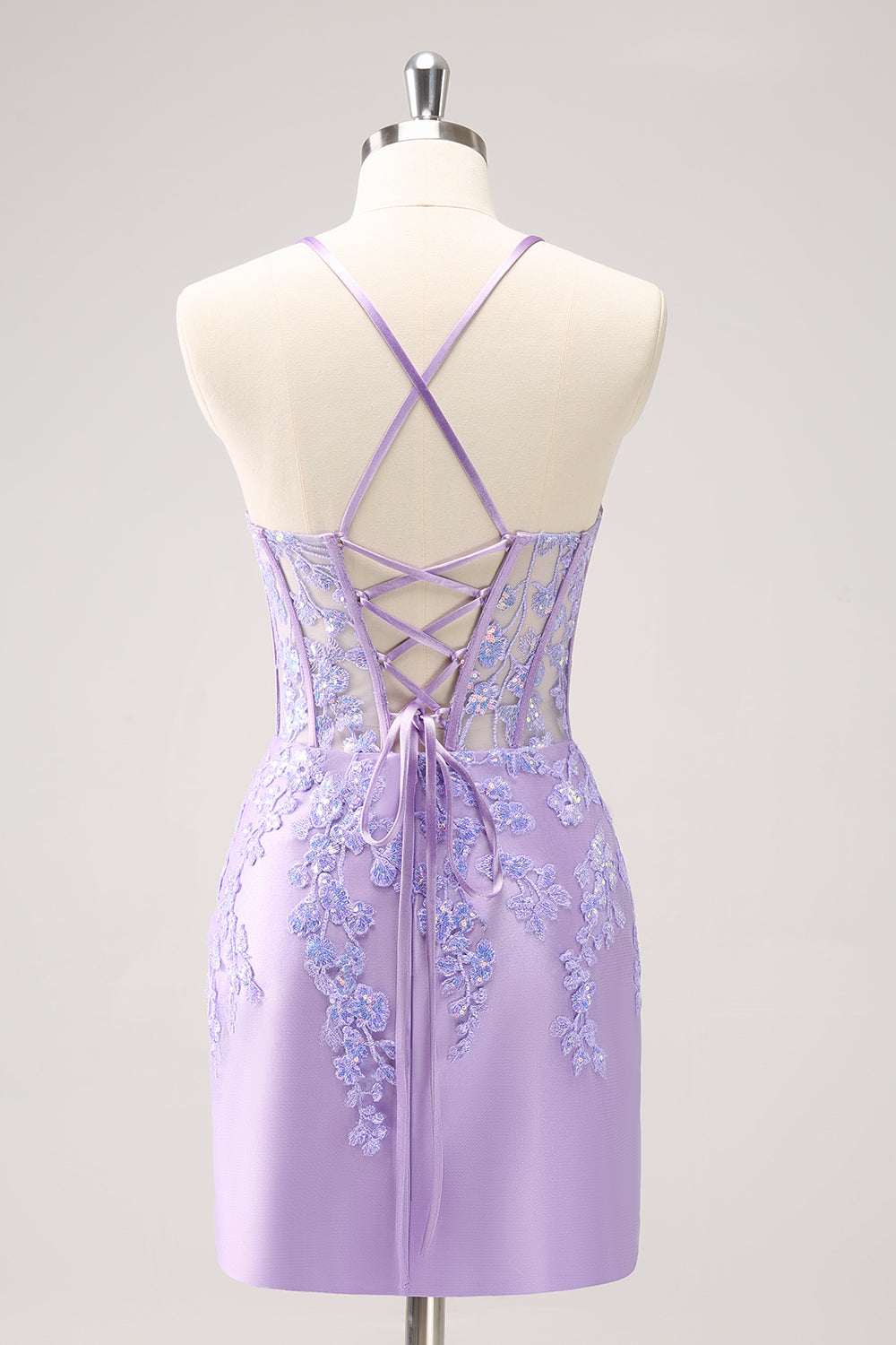 Luolandi Sparkly Lilac Bodycon Spaghetti Straps Homecoming Dress with Appliques Beautiful