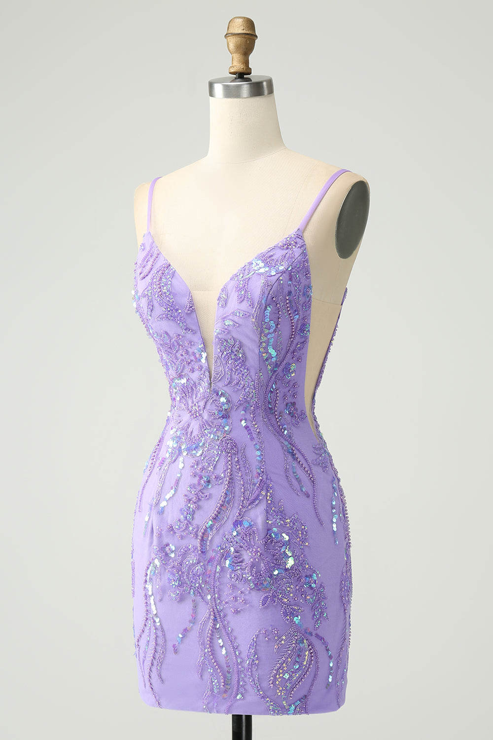 Luolandi Sparkly Purple Tight Spaghetti Straps Short Homecoming Dress with Sequins Party Dress