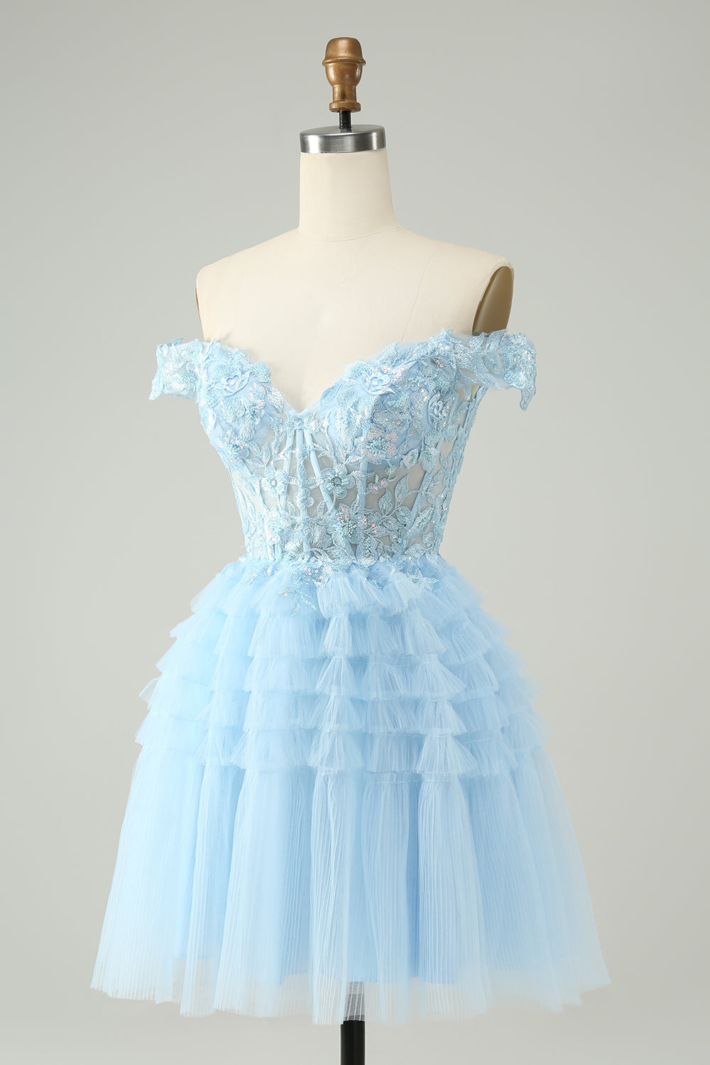 Luolandi Sparkly A Line Off The Shoulder Corset Tulle Homecoming Dress with Sequins Party Dress