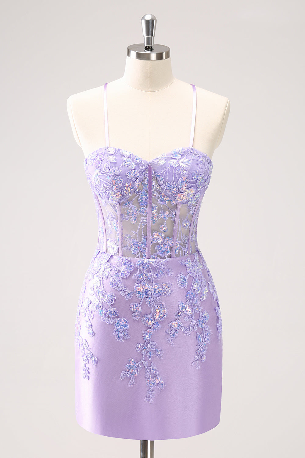 Luolandi Sparkly Lilac Bodycon Spaghetti Straps Homecoming Dress with Appliques Beautiful