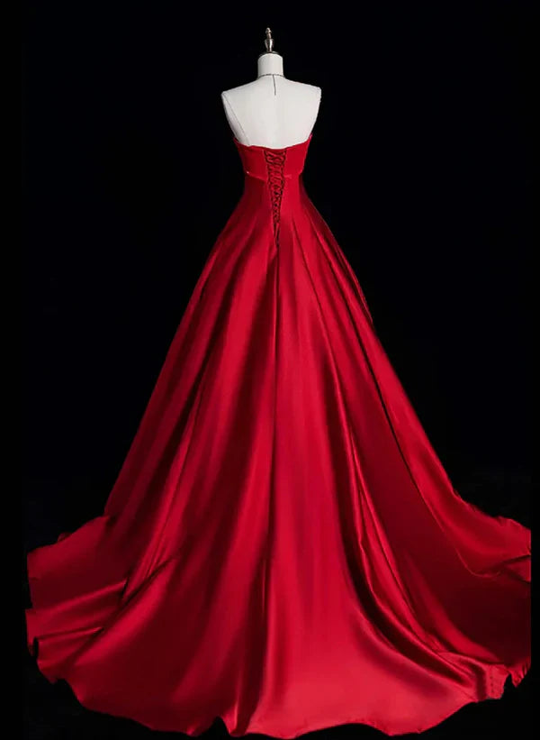 Luolandi A-Line Ballgown Red Simple Satin Long Party Dress Evening Dress Formal Dress Off Shoulder