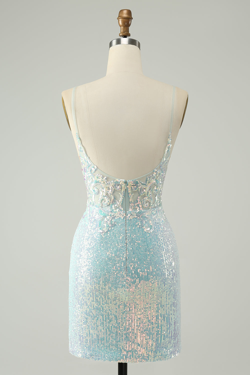 Luolandi Sparkly Spaghetti Straps Tight Short Homecoming Dress with Slit Sexy Party Dress