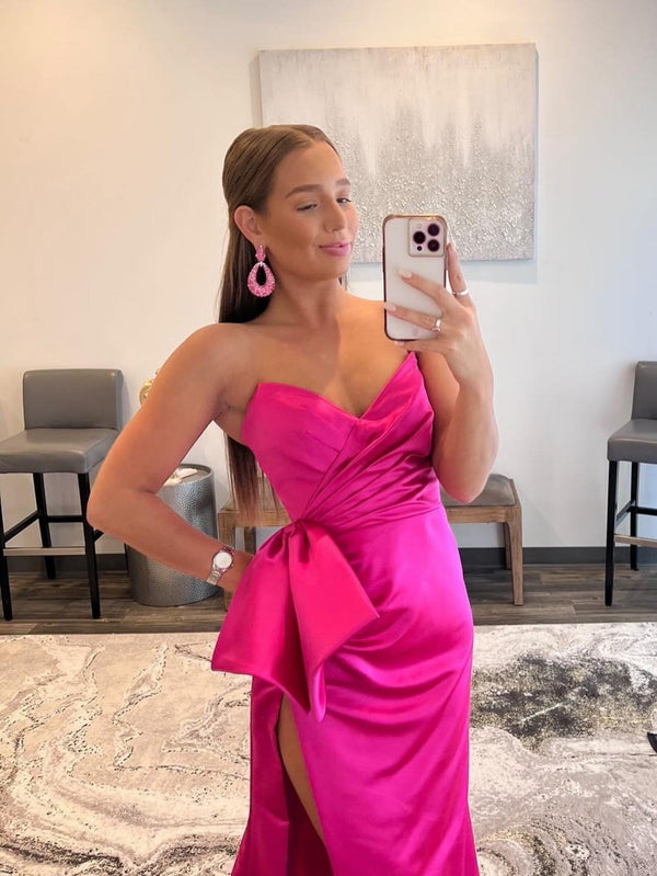 Luolandi Mermaid Strapless Long Satin Prom Dress with bow tie Off Shoulder Sexy Evening Dress Party Dress