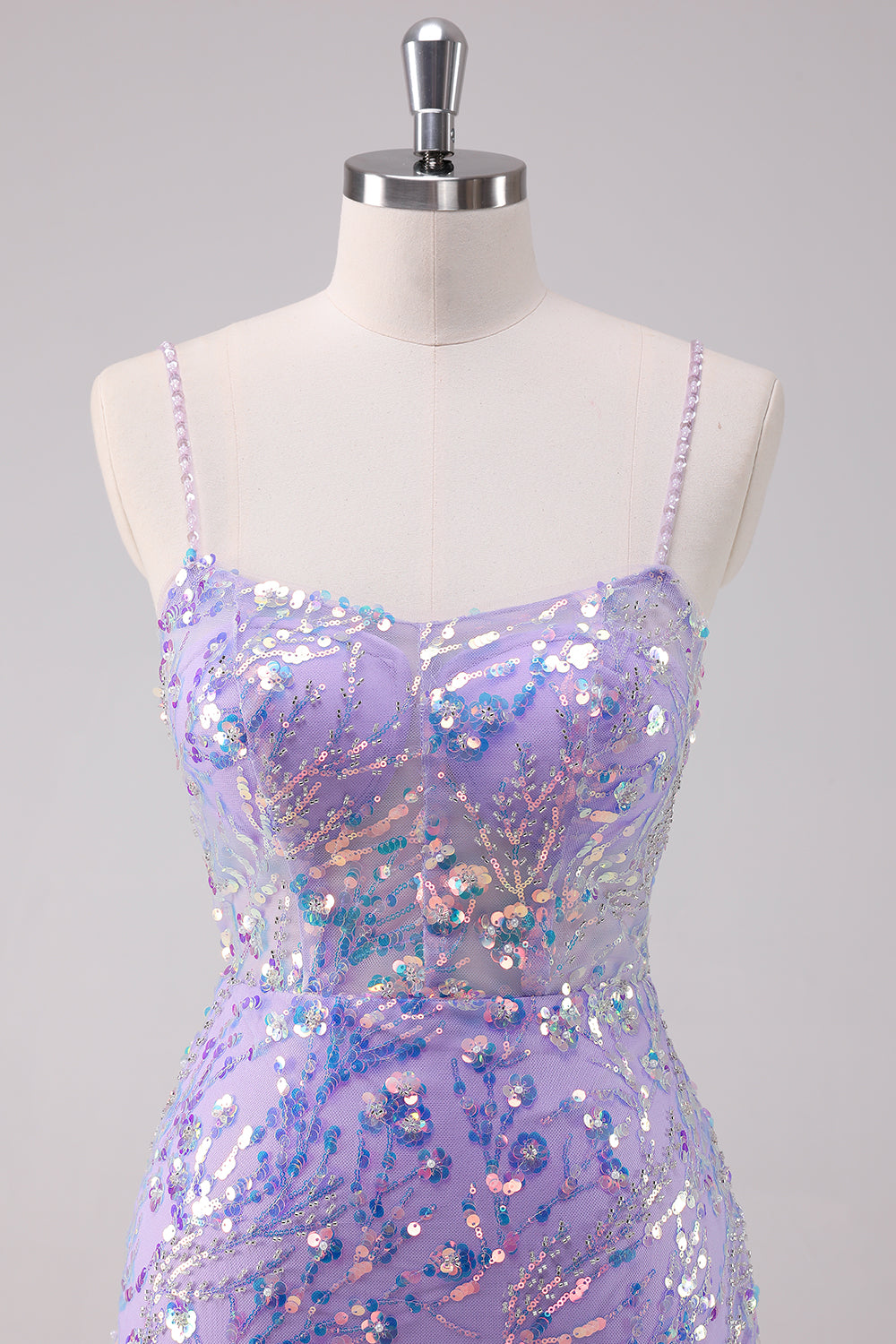 Luolandi Sparkly Purple Bodycon Spaghetti Straps Short Homecoming Dress with Sequins Party Dress