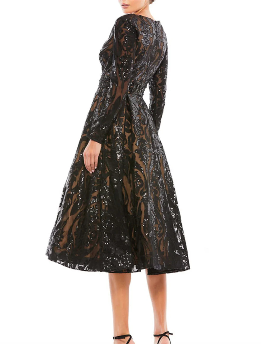 Luolandi A-Line Cocktail Dresses Party Dress Wedding Guest Wedding Party Knee Length Long Sleeve V Neck Sequined with Crystals Sequin Mother of the Bride Dress