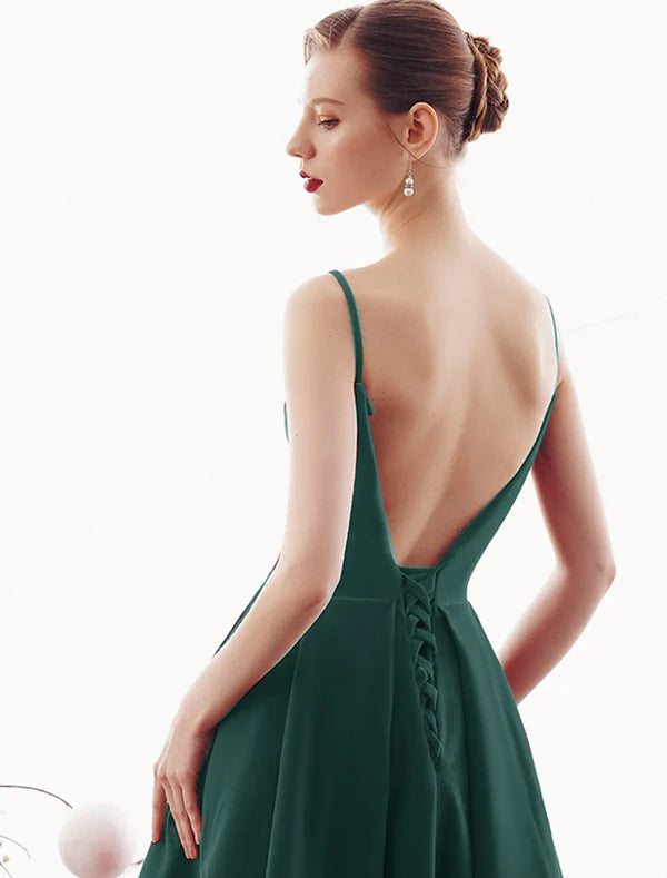 Luolandi A-Line Prom Dresses Beautiful Back Dress Wedding Guest Prom Ankle Length Sleeveless Spaghetti Strap Velvet with Sleek Pleats Evening Dress