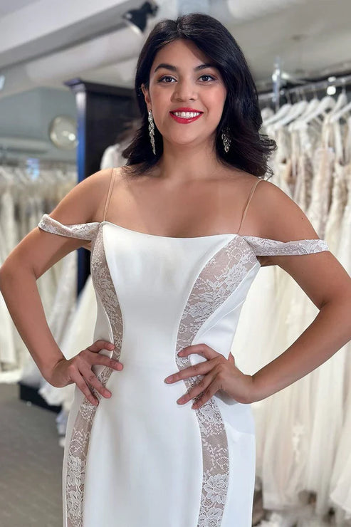 Luolandi Simple Mermaid Off The Shoulder Satin Wedding Dresses with Appliques Sexy