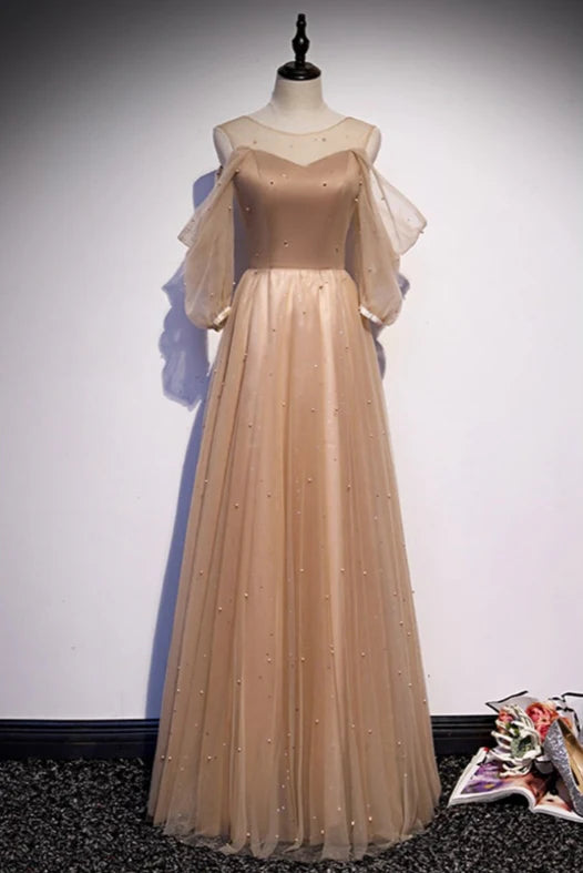 Luolandi A-Line Elegant Cold Shoulder Long Prom Dress with Beadings Charming Evening Party Dress