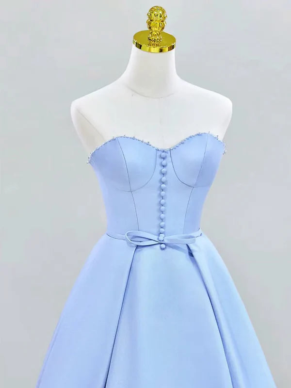 Luolandi A-Line Sweetheart Neck Satin Blue Ball Gown Long Prom Dress Formal Dress Evening Dress
