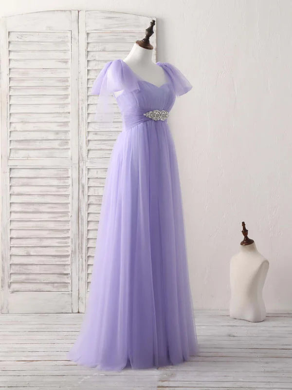 Luolandi Purple Sweetheart Neck Tulle Long Prom Dress Bridesmaid Dress With Beading Beautiful