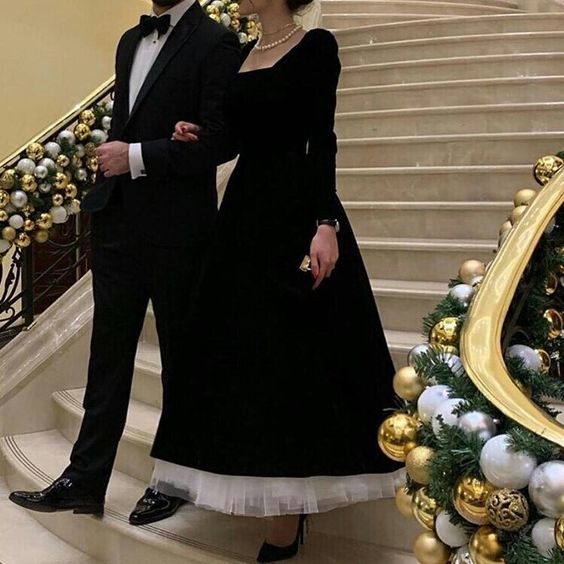 Luolandi Vintage Black With Tulle Long Sleeves Prom Dress Elegant Evening Party Dress Formal Dress