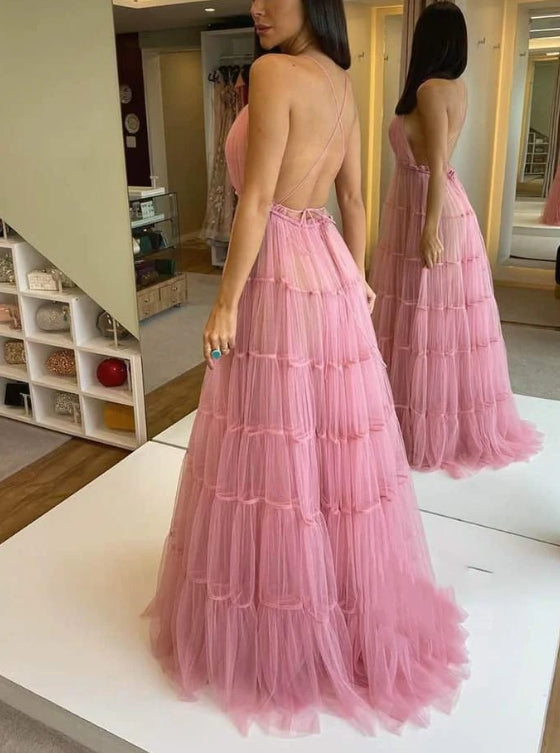 Luolandi A Line V-neck Formal Graduation Dresses Floor Length Prom Dress Charming Evening Dress