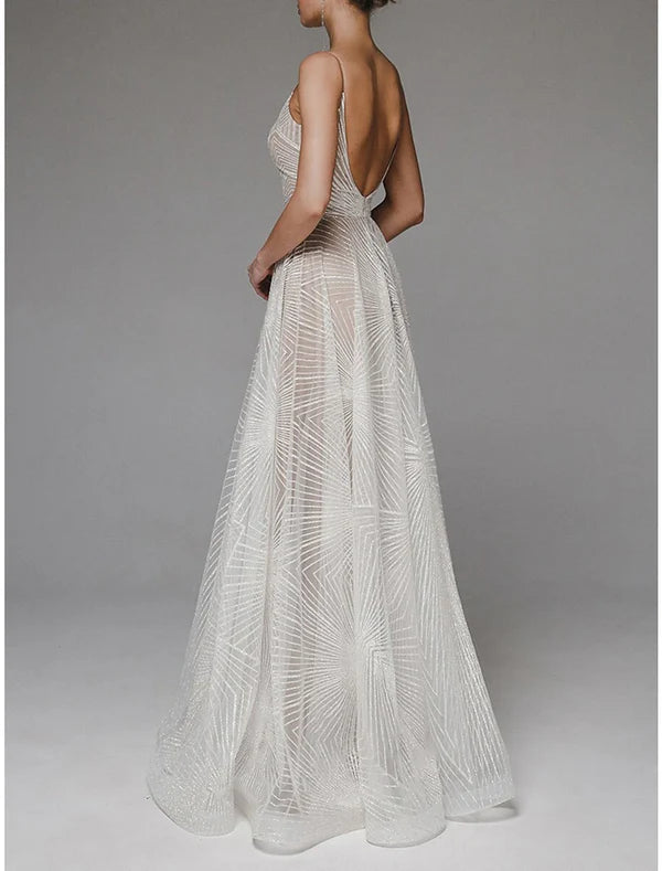 Luolandi A-Line Prom Dresses Sexy Dress Wedding Guest Engagement Floor Length Sleeveless Spaghetti Strap Tulle Backless Evening Dress