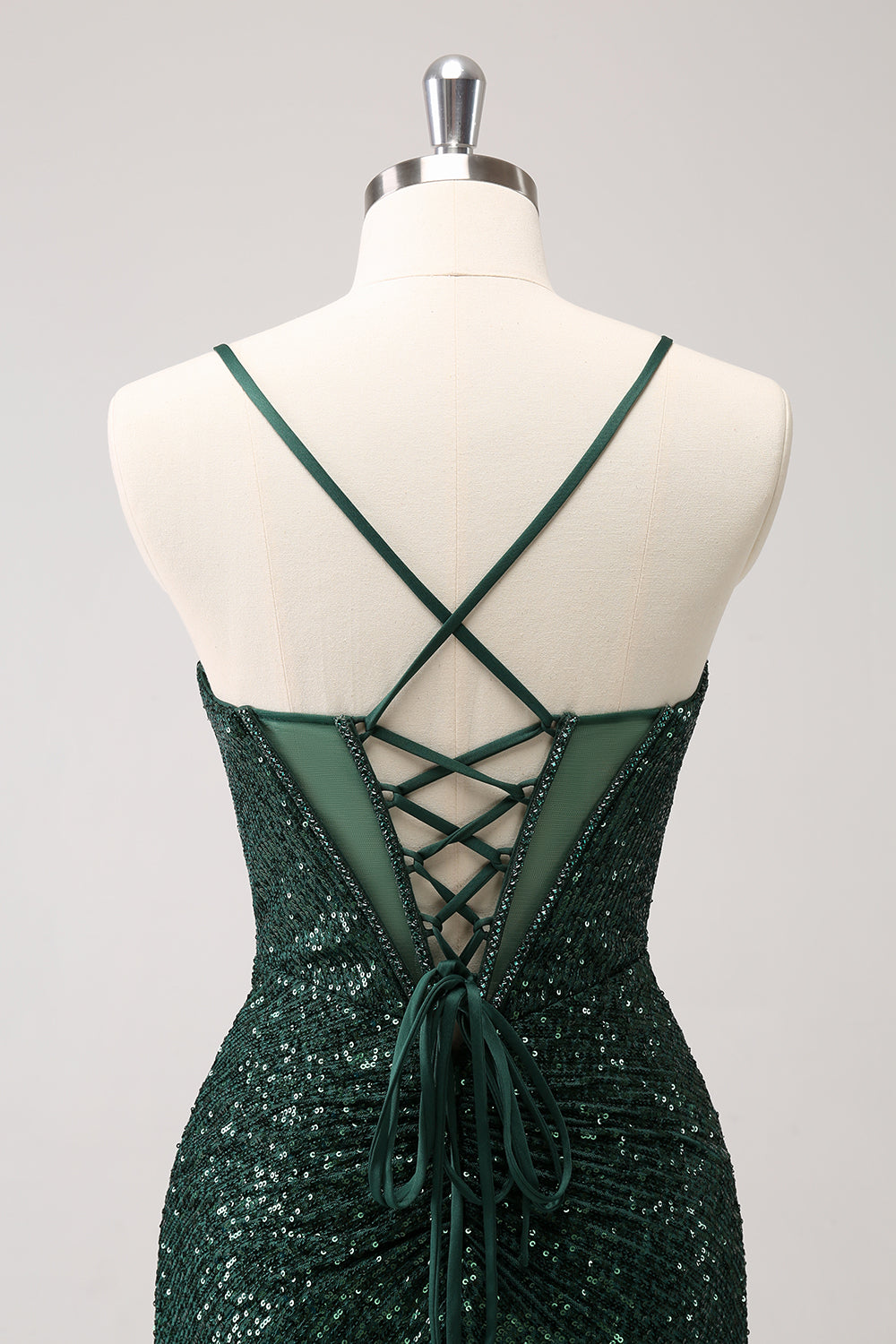 Luolandi Sparkly Unique Dark Green Tight Sequin Corset Homecoming Dress with Lace Up Back Sexy Party Dress