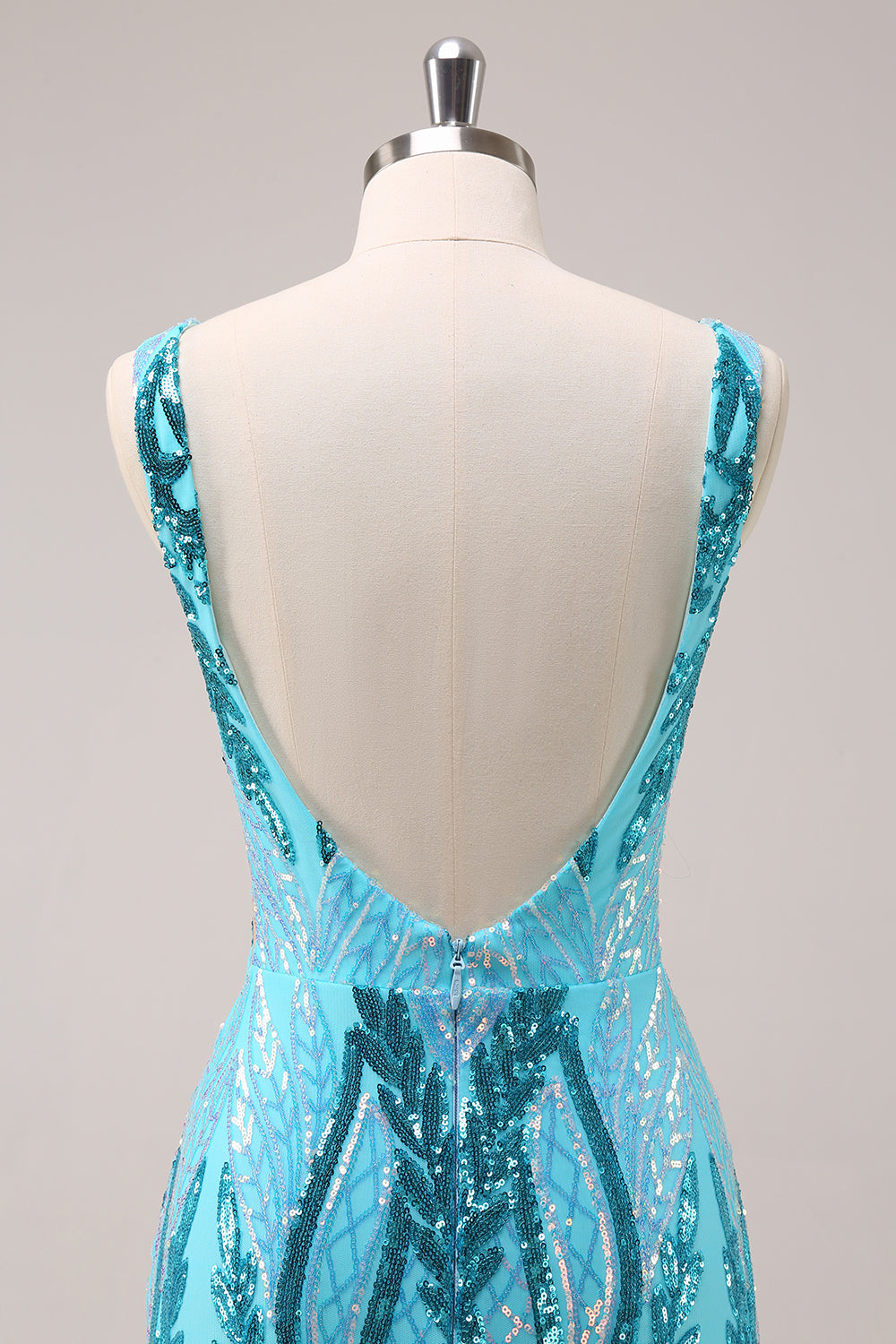 Luolandi Sparkly Blue Bodycon V Neck Backless Short Homecoming Dress with Sequins Party Dress