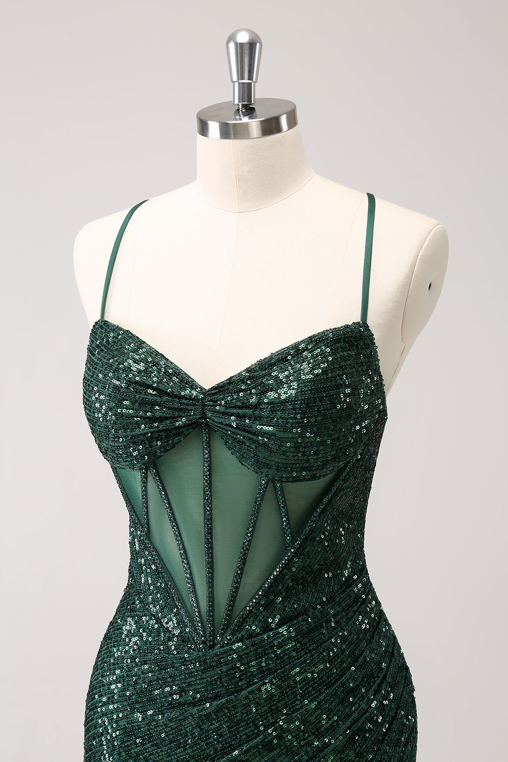 Luolandi Sparkly Unique Dark Green Tight Sequin Corset Homecoming Dress with Lace Up Back Sexy Party Dress