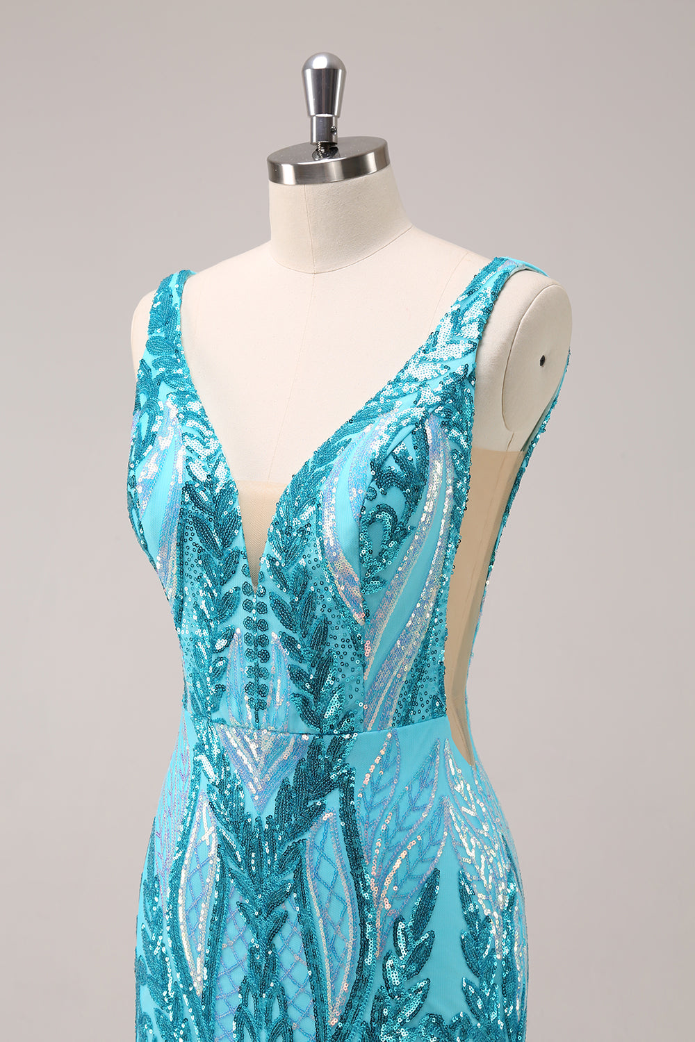 Luolandi Sparkly Blue Bodycon V Neck Backless Short Homecoming Dress with Sequins Party Dress