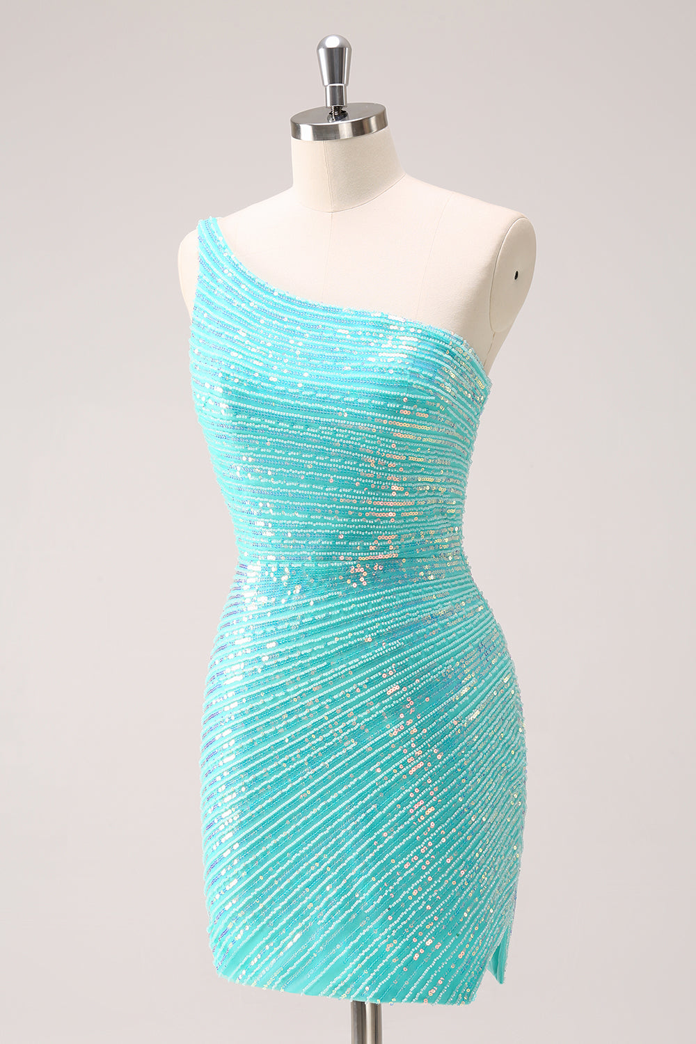 Luolandi Sparkly Mint One Shoulder Tight Short Homecoming Dress with Sequins Sexy Party Dress