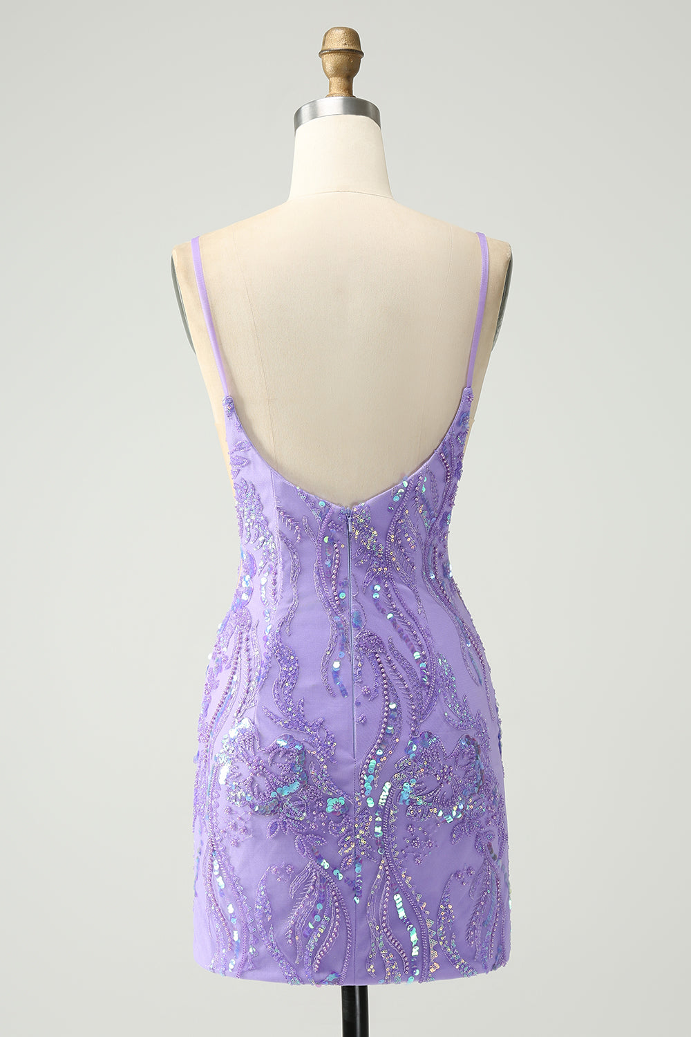 Luolandi Sparkly Purple Tight Spaghetti Straps Short Homecoming Dress with Sequins Party Dress