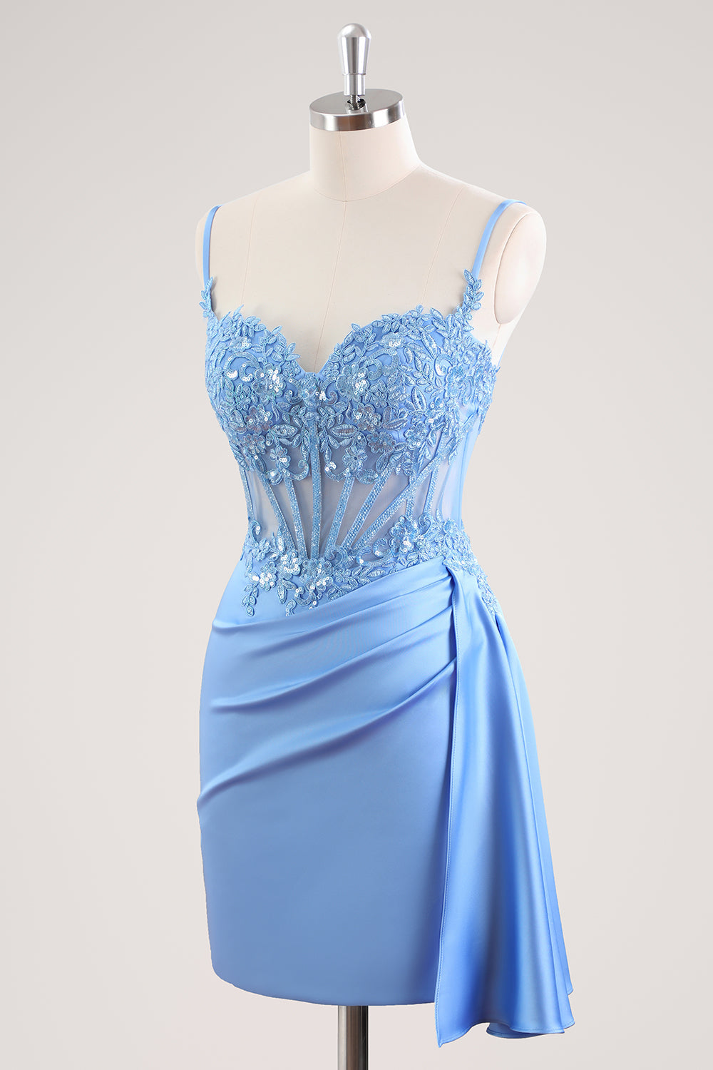Luolandi Stylish Blue Sheath Sweetheart Pleated Corset Short Homecoming Dress with Beading Party Dress