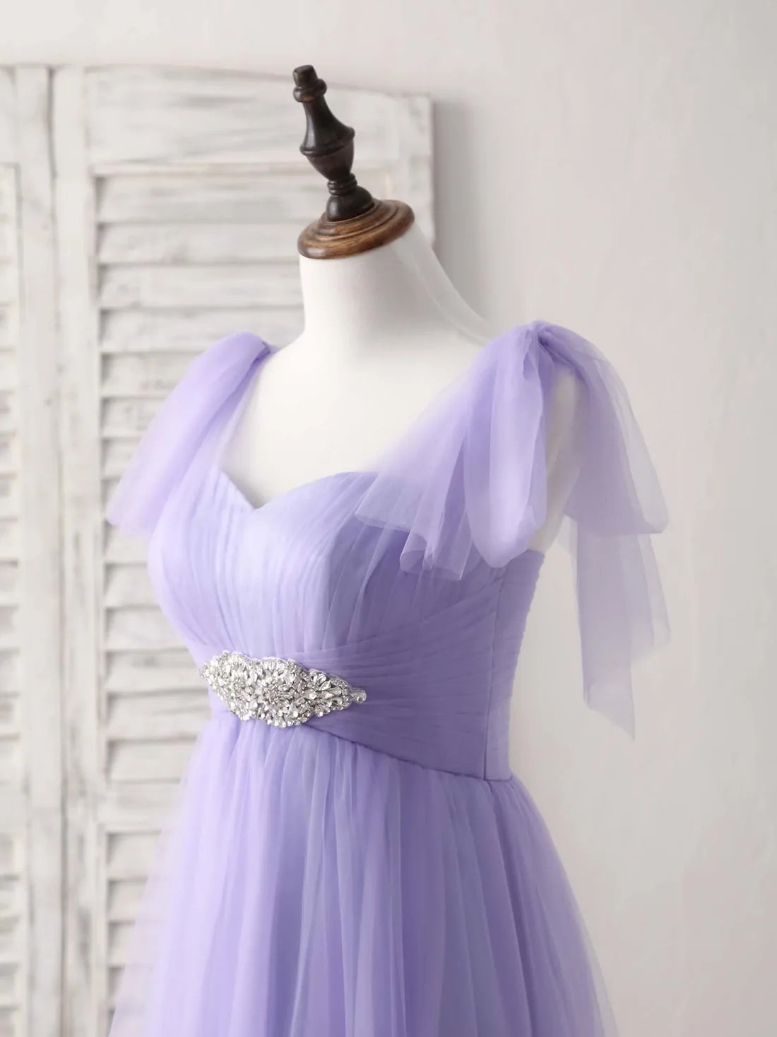 Luolandi Purple Sweetheart Neck Tulle Long Prom Dress Bridesmaid Dress With Beading Beautiful