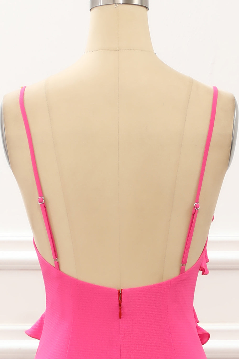 Luolandi Hot Pink Satin Ruffles Prom Dress With Slit Sexy Evening Dress Party Dress