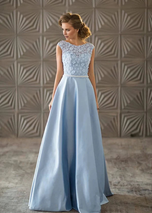 Luolandi A-Line Princess Evening Maxi Lace Bridesmaid Dress Formal Length Elegant Dress Wedding Guest Dress Light Blue