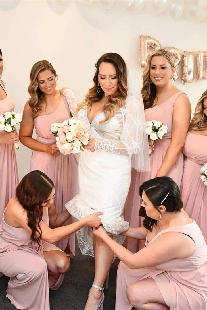 Luolandi Pink One Shoulder Long Bridesmaid Dress Elegant Party Dress Formal Dress