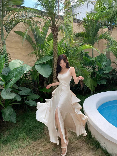 Luolandi Elegant Backless Vintage Prom Dress Charming Evening Party Dress Formal Dress With Slit