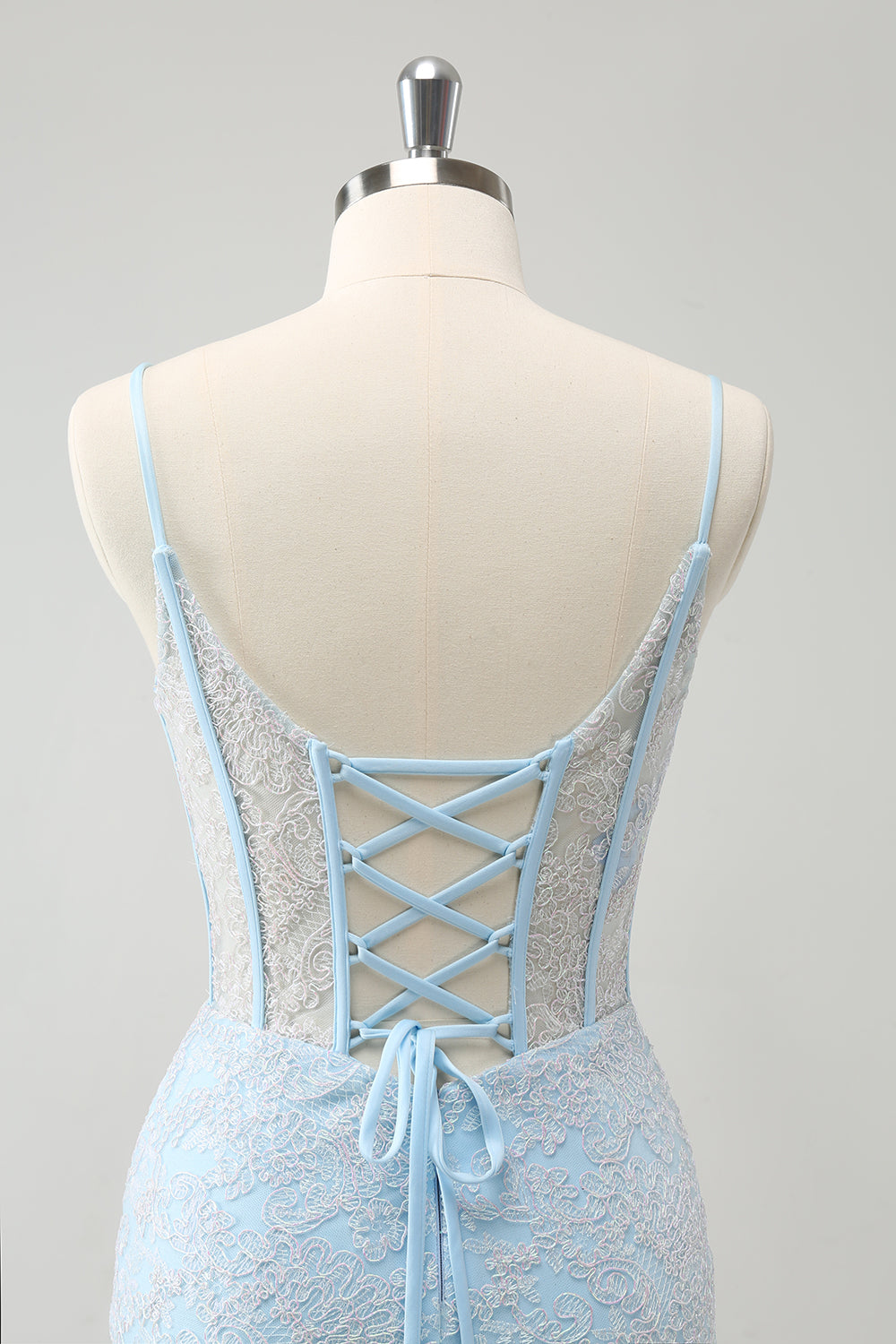 Luolandi Light Blue Corset Spaghetti Straps Short Tight Homecoming Dresses with Lace Up Back Sexy Party Dress