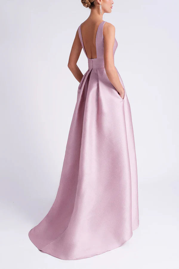 Luolandi Satin A-shaped circular sleeveless floral pocket height mother of the bride dresses Beautiful