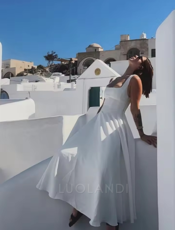 Luolandi Elegant Women's Dress Fashion Square Neck Sleeveless A-line Simple Party Dress Beach Party Streetwear Formal Dress