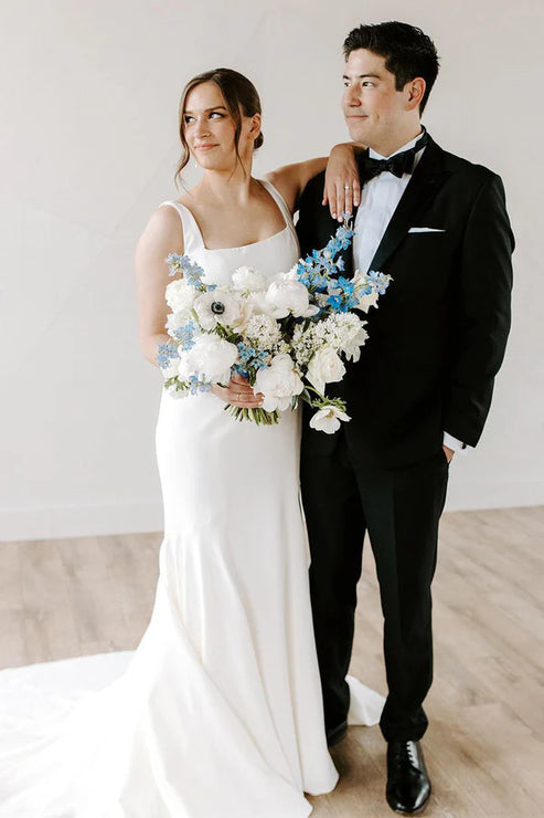 Luolandi Mermaid Square Neck Satin Wedding Dresses Solid Color Long Sexy