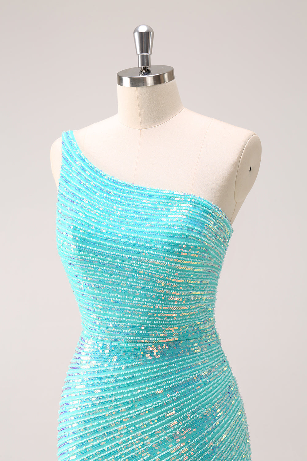 Luolandi Sparkly Mint One Shoulder Tight Short Homecoming Dress with Sequins Sexy Party Dress