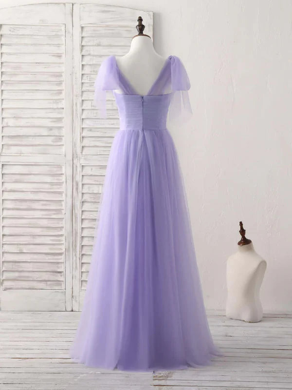 Luolandi Purple Sweetheart Neck Tulle Long Prom Dress Bridesmaid Dress With Beading Beautiful